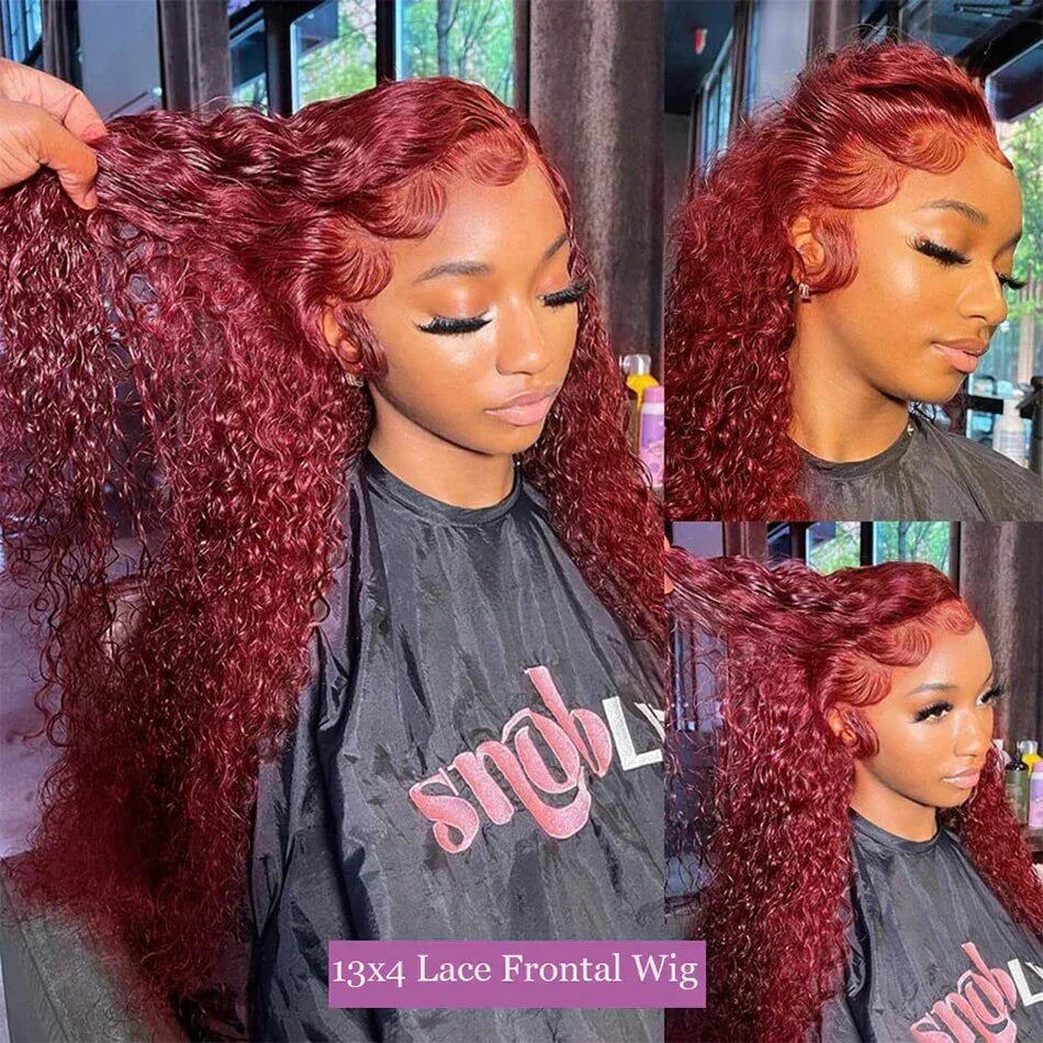 Burgundy Deep Wave Frontal Wig