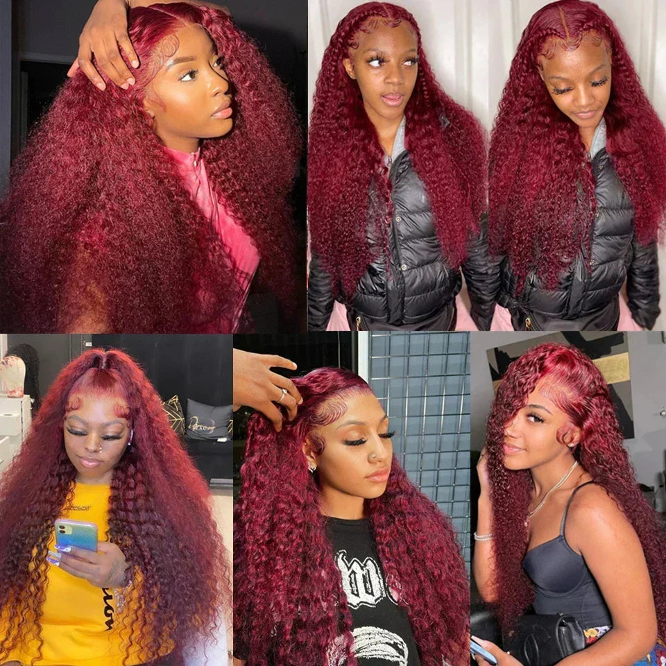 Burgundy Curly Frontal Wig